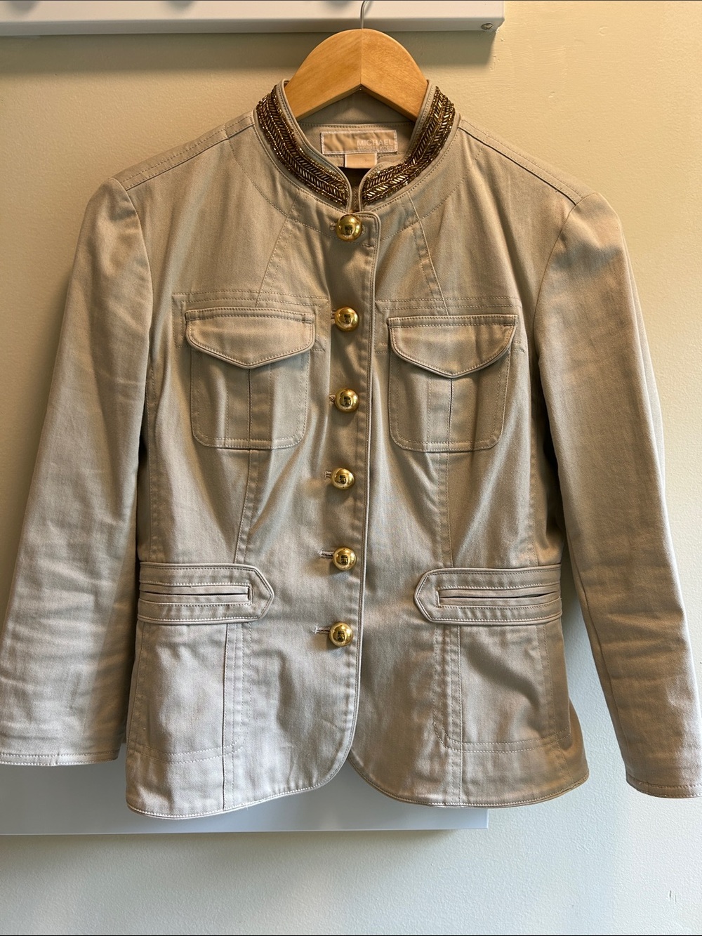 Michael Kors Cream Military-Style Button Front Jacket